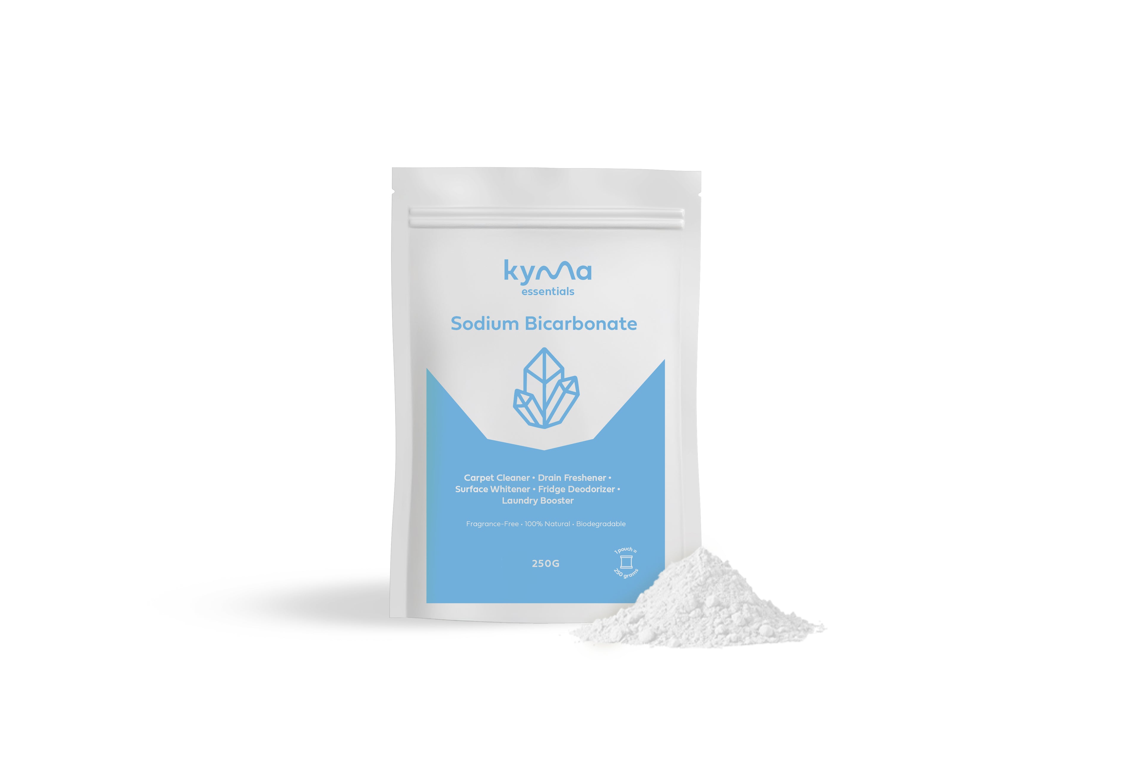 Kyma Sodium Bicarbonate natural cleaning agent eco-friendly, non-toxic powder for deodorizing, scrubbing, and sustainable home cleaning in the UAE.